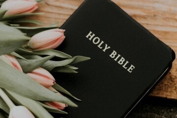 Bible with tulips